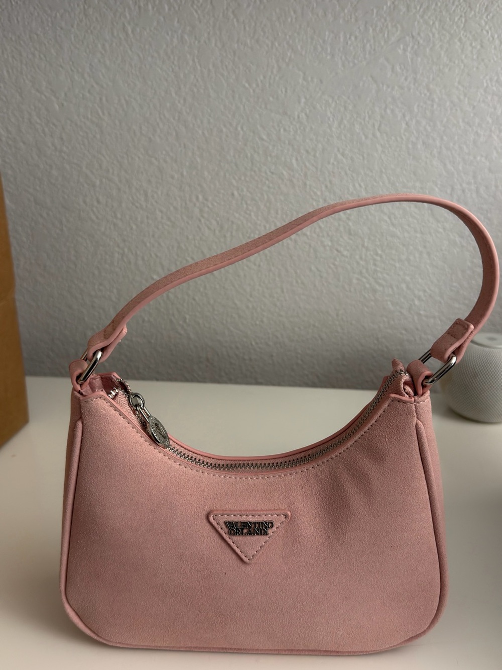 Valentino Orlandi Blush Pink Pella Shoulder Bag with Triangular Logo